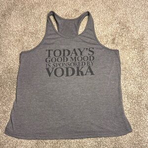 Gray Crop Tank Top with Black Print